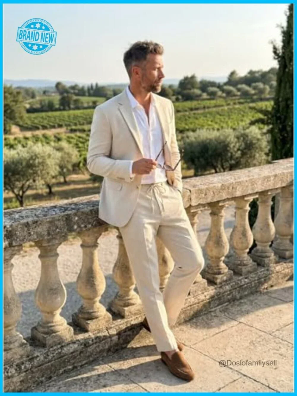 Linen Blend Suit Set Casual Classic Fit Summer Wedding Beach Blazer Pants